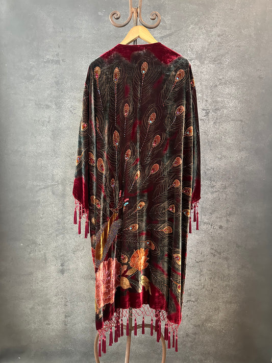 Vintage Wine Peacock Long Jacket